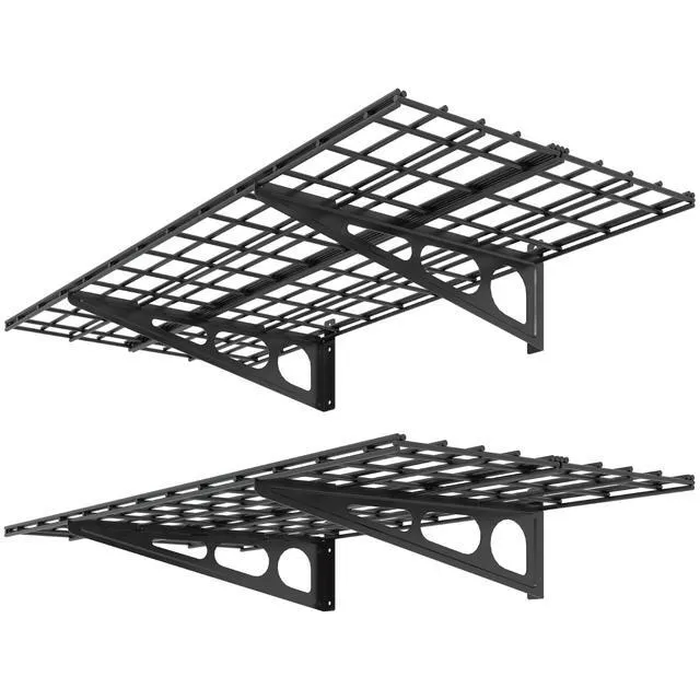 Main image of 2 Pack 2x4ft Garage Shelving Wall Mounted Storage Rack, Black 24-inch-by-48-inch Wall Shelf for Garage Workshop, Rustproof Seamless Grid Design, Classic Series