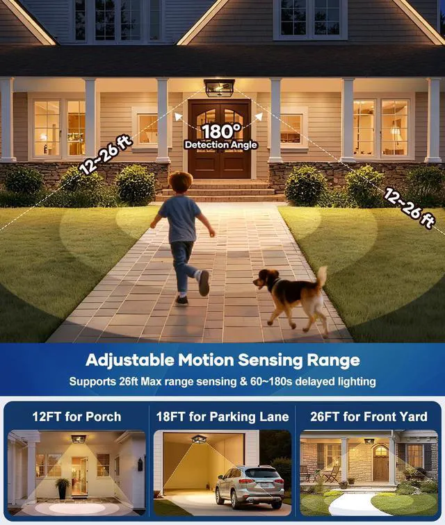 Alt view image 3 of 7 - Motion Sensor Outdoor Ceiling Light with Remote, 12.2 Inch Oil Rubbed Bronze Flush Mount Porch Light Fixture with United Glass Cover, 5 Modes Outside Flush Mount Light for Porch, Garage, Patio