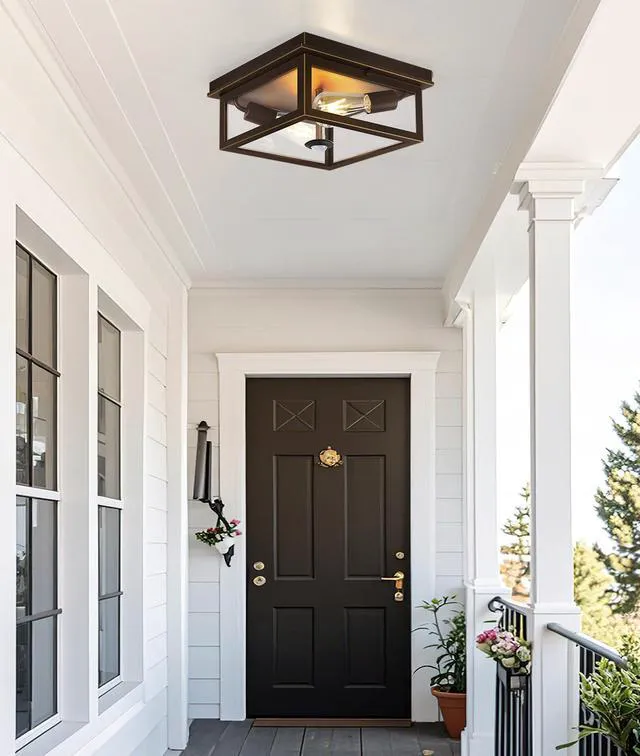 Alt view image 5 of 7 - Motion Sensor Outdoor Ceiling Light with Remote, 12.2 Inch Oil Rubbed Bronze Flush Mount Porch Light Fixture with United Glass Cover, 5 Modes Outside Flush Mount Light for Porch, Garage, Patio