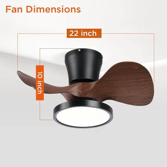 Alt view image 4 of 7 - Quiet Ceiling Fan with LED Light 22 inch Large Air Volume Remote Control for Kitchen Bedroom Dining Room Patio