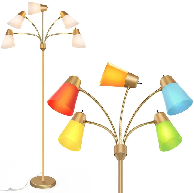 Main image of LED Floor Lamp, Medusa Multi Head Modern Tall Standing Lamps, Adjustable Corner Reading Floor Light for Living Room, Bedroom, Kids Room, White and Colored Lampshades, Brass Gold