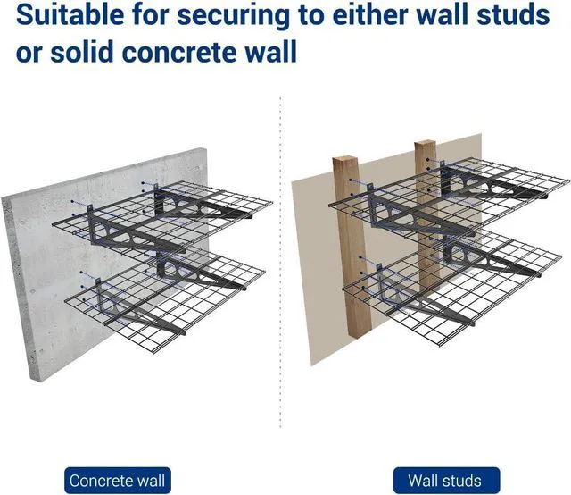 Alt view image 5 of 7 - 2 Pack 2x4ft Garage Shelving Wall Mounted Storage Rack, Black 24-inch-by-48-inch Wall Shelf for Garage Workshop, Rustproof Seamless Grid Design, Classic Series