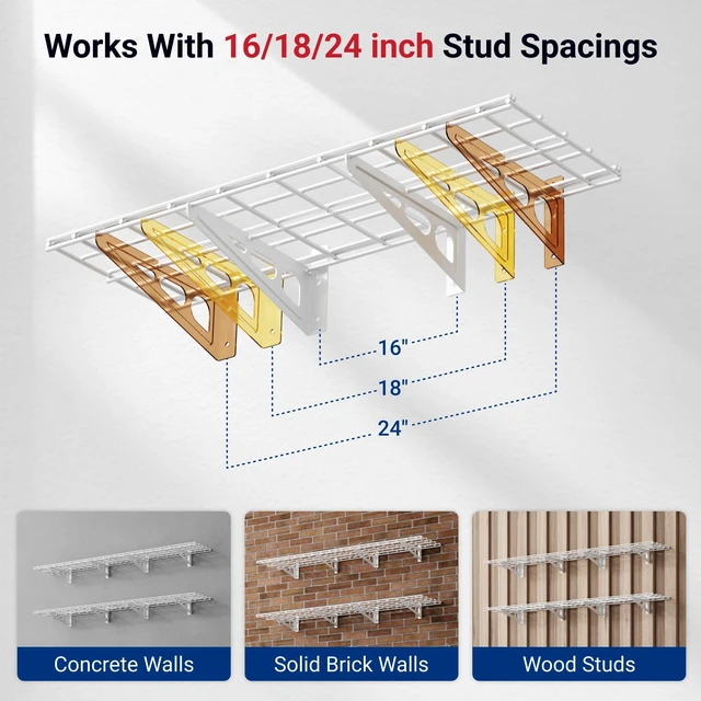 Alt view image 4 of 7 - 12-inch-by-72-inch Wall Shelf Garage Storage Rack Wall Mounted Floating Shelves,1x6ft,White, 2-Pack, Classic Series