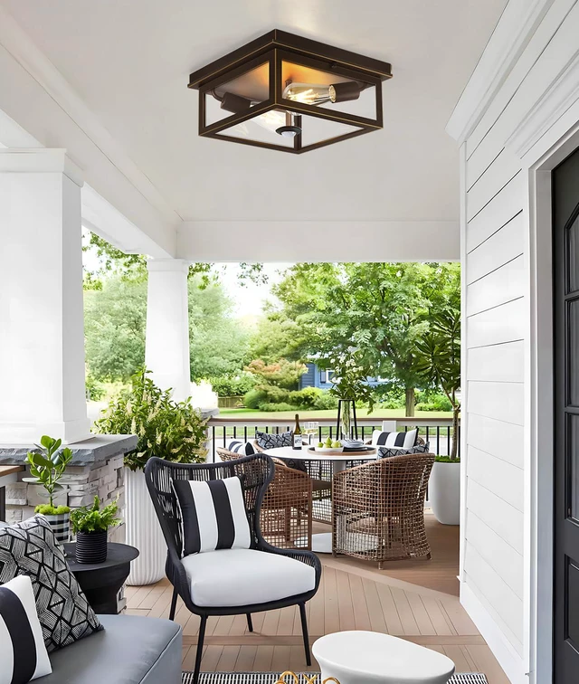 Alt view image 7 of 7 - Motion Sensor Outdoor Ceiling Light with Remote, 12.2 Inch Oil Rubbed Bronze Flush Mount Porch Light Fixture with United Glass Cover, 5 Modes Outside Flush Mount Light for Porch, Garage, Patio