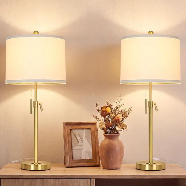 Main image of Gold Table Lamps Set of 2, 22" to 30" Adjustable, 3 Way Bulbs Adjustable Height Nightstand Lamps for Bedroom,Dimmable End Table Lamp for Living Room Console Entry Home Decor Gifts
