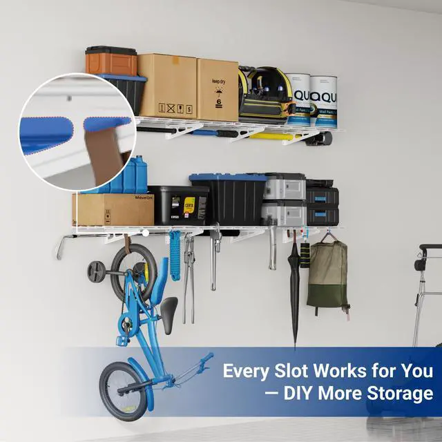 Alt view image 7 of 7 - 12-inch-by-72-inch Wall Shelf Garage Storage Rack Wall Mounted Floating Shelves,1x6ft,White, 2-Pack, Classic Series