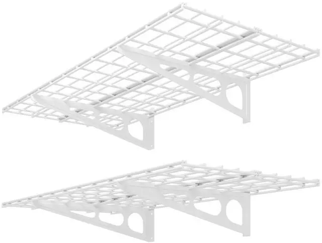 Main image of 2 Pack 2x4ft Garage Shelving Wall Mounted Storage Rack, White 24-inch-by-48-inch Wall Shelf for Garage Workshop, Rustproof Seamless Grid Design, Classic Series