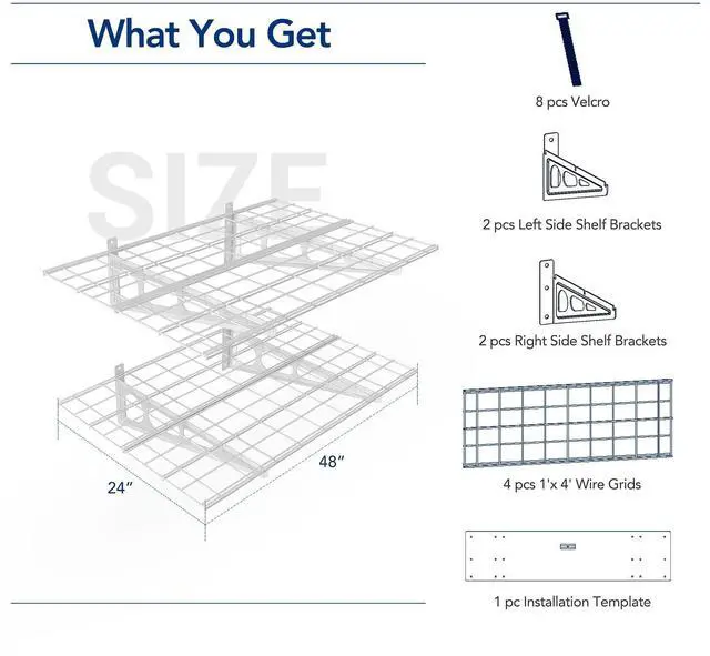 Alt view image 2 of 7 - 2 Pack 2x4ft Garage Shelving Wall Mounted Storage Rack, White 24-inch-by-48-inch Wall Shelf for Garage Workshop, Rustproof Seamless Grid Design, Classic Series