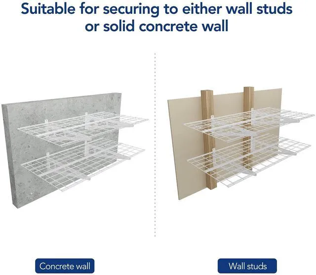 Alt view image 5 of 7 - 2 Pack 2x4ft Garage Shelving Wall Mounted Storage Rack, White 24-inch-by-48-inch Wall Shelf for Garage Workshop, Rustproof Seamless Grid Design, Classic Series