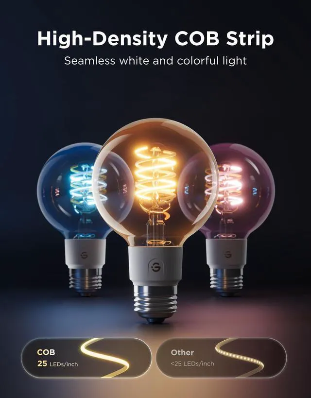 Alt view image 3 of 7 - Edison Bulbs, G25 Smart Vintage Light Bulbs, RGBWW, E26 Base 4 Pack RGBWW and Tunable White, Compatible with Matter, Alexa & Google Assistant, Vanity light bulb for Living Room Kitchen
