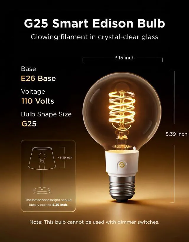 Alt view image 2 of 7 - Edison Bulbs, G25 Smart Vintage Light Bulbs, RGBWW, E26 Base 4 Pack RGBWW and Tunable White, Compatible with Matter, Alexa & Google Assistant, Vanity light bulb for Living Room Kitchen