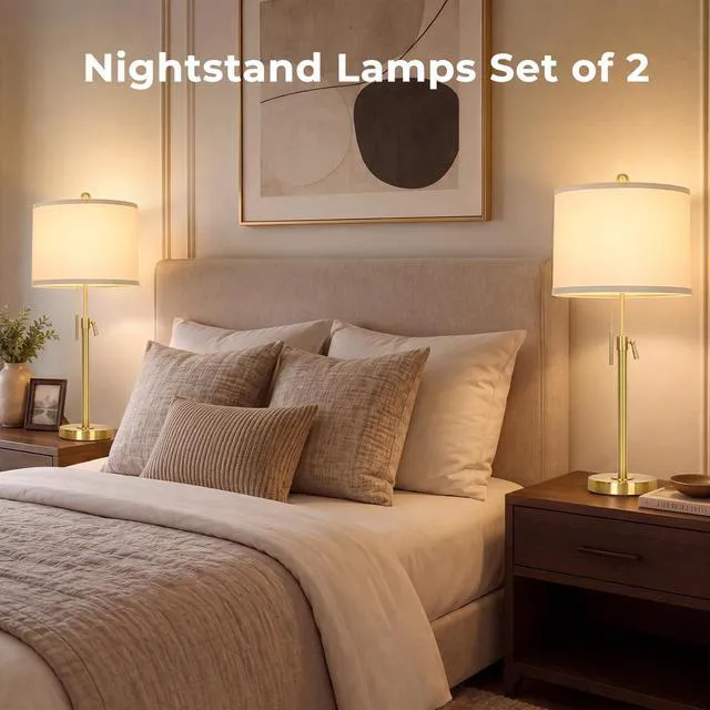 Alt view image 5 of 6 - Gold Table Lamps Set of 2, 22" to 30" Adjustable, 3 Way Bulbs Adjustable Height Nightstand Lamps for Bedroom,Dimmable End Table Lamp for Living Room Console Entry Home Decor Gifts