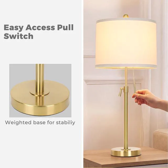 Alt view image 6 of 6 - Gold Table Lamps Set of 2, 22" to 30" Adjustable, 3 Way Bulbs Adjustable Height Nightstand Lamps for Bedroom,Dimmable End Table Lamp for Living Room Console Entry Home Decor Gifts