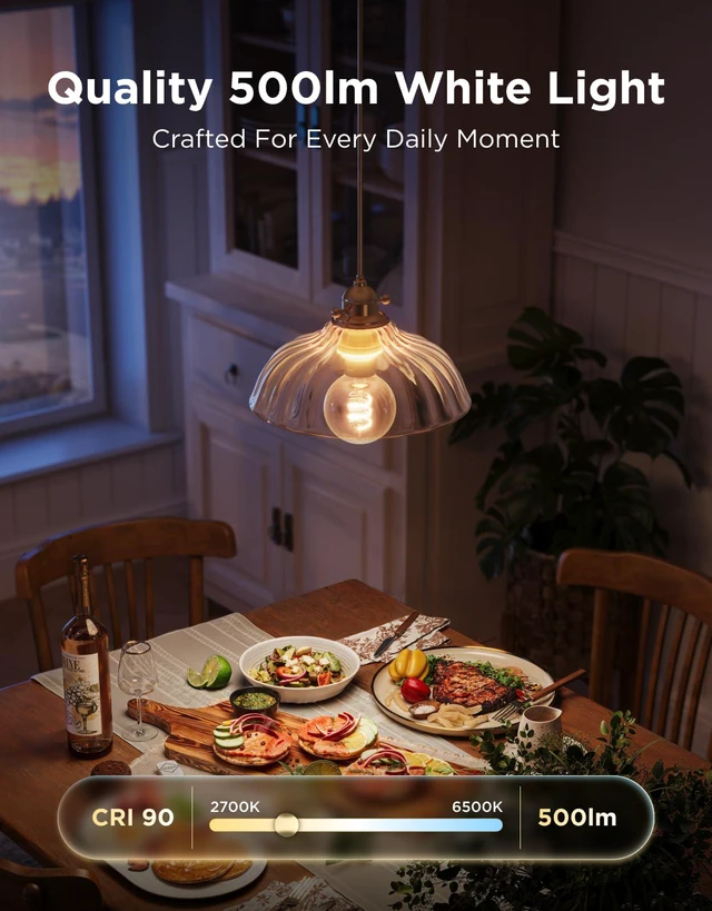 Alt view image 6 of 7 - Edison Bulbs, G25 Smart Vintage Light Bulbs, RGBWW, E26 Base 4 Pack RGBWW and Tunable White, Compatible with Matter, Alexa & Google Assistant, Vanity light bulb for Living Room Kitchen