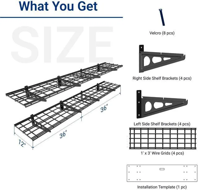 Alt view image 2 of 7 - 12-inch-by-72-inch Wall Shelf Garage Storage Rack Wall Mounted Floating Shelves,1x6ft,Black, 2-Pack, Classic Series