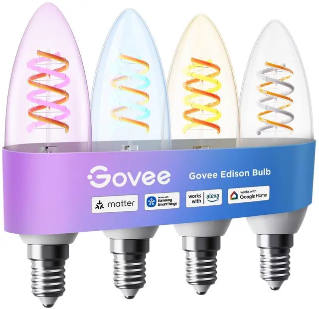 Main image of E12 LED Candle Bulb, Smart Chandelier Light Bulbs for Living Room RGBWW Color Changing, 2000K-6500K, Candelabra Light Bulbs Work with Matter, Alexa & Google Assistant, Vintage Edison Style