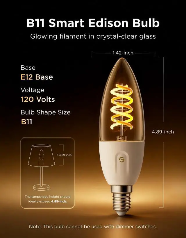 Alt view image 2 of 7 - E12 LED Candle Bulb, Smart Chandelier Light Bulbs for Living Room RGBWW Color Changing, 2000K-6500K, Candelabra Light Bulbs Work with Matter, Alexa & Google Assistant, Vintage Edison Style