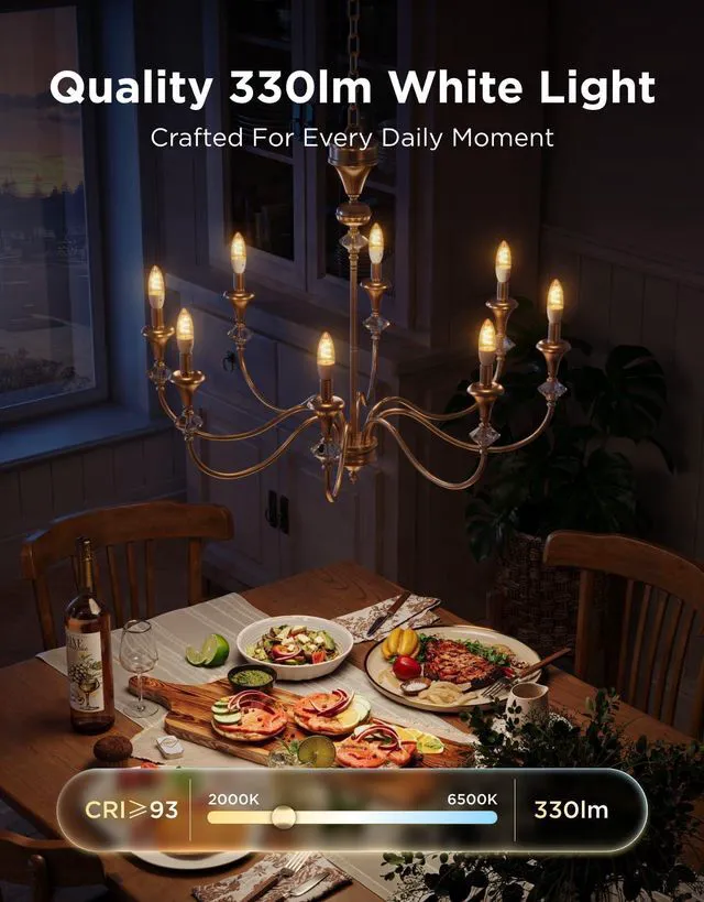Alt view image 3 of 7 - E12 LED Candle Bulb, Smart Chandelier Light Bulbs for Living Room RGBWW Color Changing, 2000K-6500K, Candelabra Light Bulbs Work with Matter, Alexa & Google Assistant, Vintage Edison Style