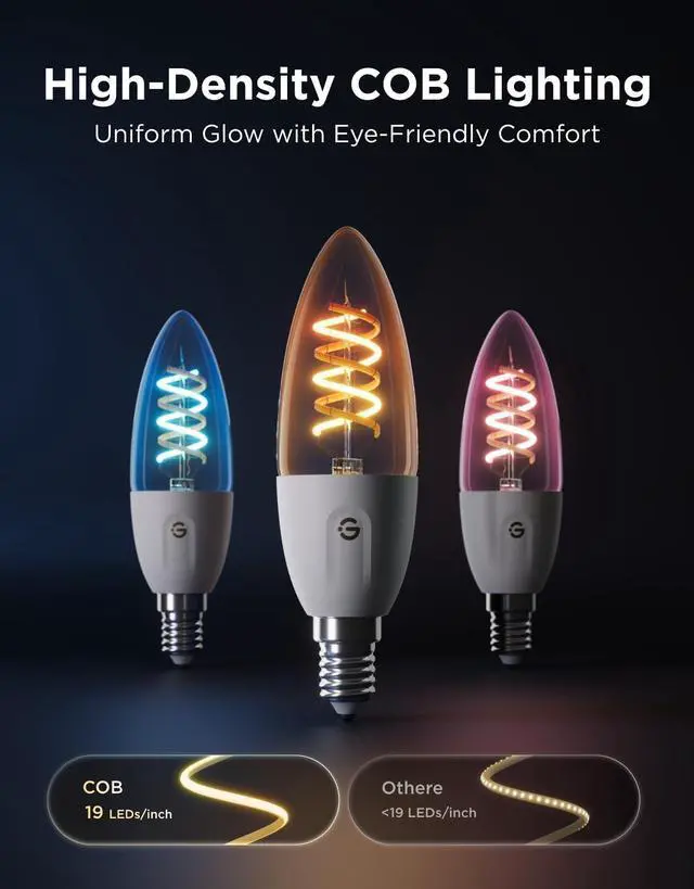 Alt view image 4 of 7 - E12 LED Candle Bulb, Smart Chandelier Light Bulbs for Living Room RGBWW Color Changing, 2000K-6500K, Candelabra Light Bulbs Work with Matter, Alexa & Google Assistant, Vintage Edison Style