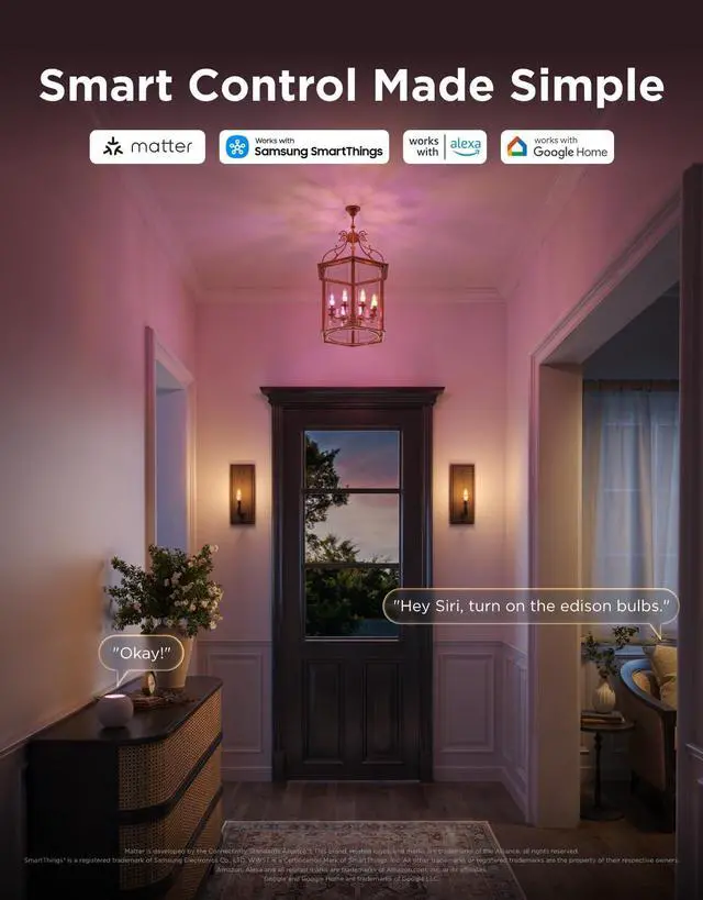 Alt view image 5 of 7 - E12 LED Candle Bulb, Smart Chandelier Light Bulbs for Living Room RGBWW Color Changing, 2000K-6500K, Candelabra Light Bulbs Work with Matter, Alexa & Google Assistant, Vintage Edison Style