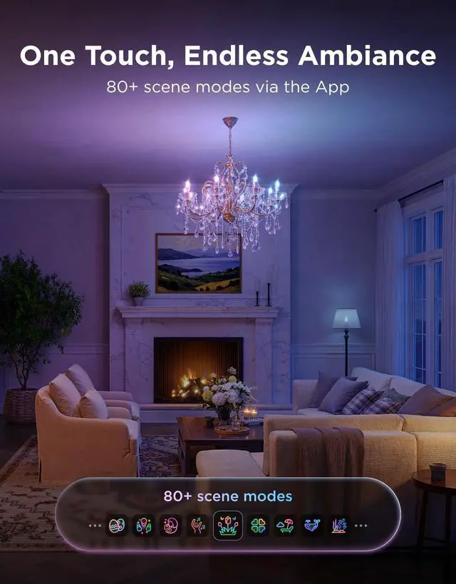 Alt view image 7 of 7 - E12 LED Candle Bulb, Smart Chandelier Light Bulbs for Living Room RGBWW Color Changing, 2000K-6500K, Candelabra Light Bulbs Work with Matter, Alexa & Google Assistant, Vintage Edison Style
