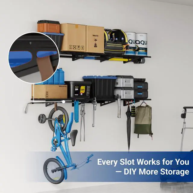 Alt view image 7 of 7 - 12-inch-by-72-inch Wall Shelf Garage Storage Rack Wall Mounted Floating Shelves,1x6ft,Black, 2-Pack, Classic Series