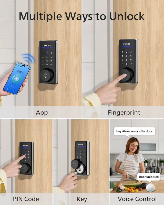 Alt view image 2 of 7 - Wi-Fi Smart Lock with Bridge, Fingerprint & App Control Auto Lock 0.3s Unlock, 100 User PIN Codes, Fits Most Doors, Weatherproof, Backlit Touchscreen