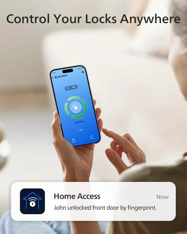Alt view image 3 of 7 - Wi-Fi Smart Lock with Bridge, Fingerprint & App Control Auto Lock 0.3s Unlock, 100 User PIN Codes, Fits Most Doors, Weatherproof, Backlit Touchscreen