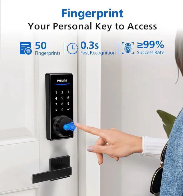 Alt view image 4 of 7 - Wi-Fi Smart Lock with Bridge, Fingerprint & App Control Auto Lock 0.3s Unlock, 100 User PIN Codes, Fits Most Doors, Weatherproof, Backlit Touchscreen