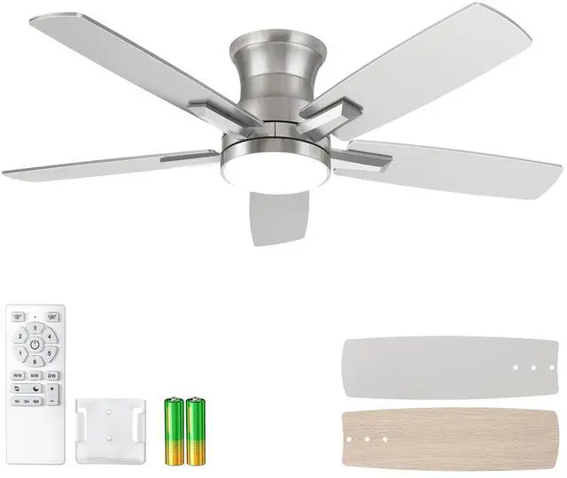 Main image of 42 Inch Flush Mount Brushed Nickel Ceiling Fan with Light and Remote Control.Noiseless,Dimmable,3CCT,6 Speeds Reversible, Low Profile DC Ceiling Fans for Indoor or Covered Outdoor Use,ETL Listed