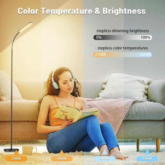 Alt view image 3 of 7 - Dimmable LED Floor Lamp, Super Bright Reading Lamps Floor Standing lamp with Remote & Touch Control, Stepless Dimming & 2700K-6500K Color Temperature, for Living Room Bedroom Office, 2 Pack