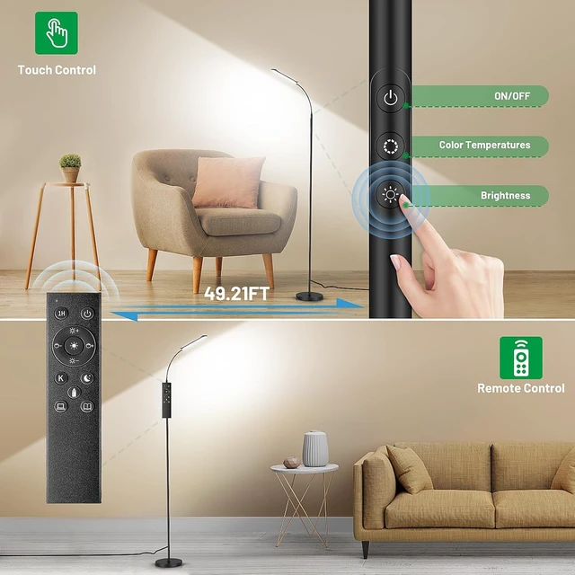 Alt view image 4 of 7 - Dimmable LED Floor Lamp, Super Bright Reading Lamps Floor Standing lamp with Remote & Touch Control, Stepless Dimming & 2700K-6500K Color Temperature, for Living Room Bedroom Office, 2 Pack