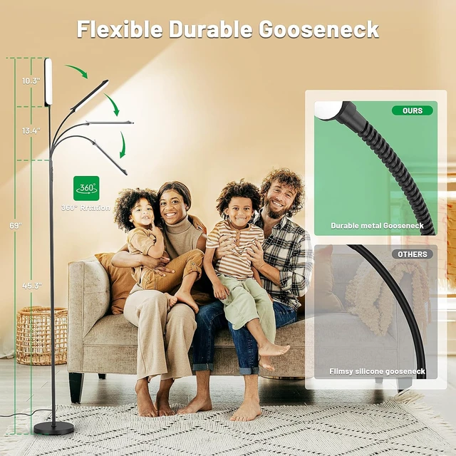 Alt view image 5 of 7 - Dimmable LED Floor Lamp, Super Bright Reading Lamps Floor Standing lamp with Remote & Touch Control, Stepless Dimming & 2700K-6500K Color Temperature, for Living Room Bedroom Office, 2 Pack