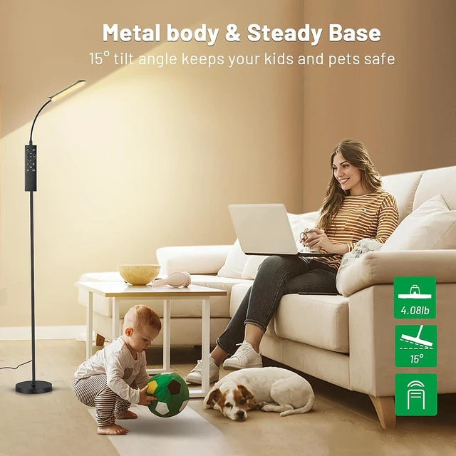Alt view image 7 of 7 - Dimmable LED Floor Lamp, Super Bright Reading Lamps Floor Standing lamp with Remote & Touch Control, Stepless Dimming & 2700K-6500K Color Temperature, for Living Room Bedroom Office, 2 Pack