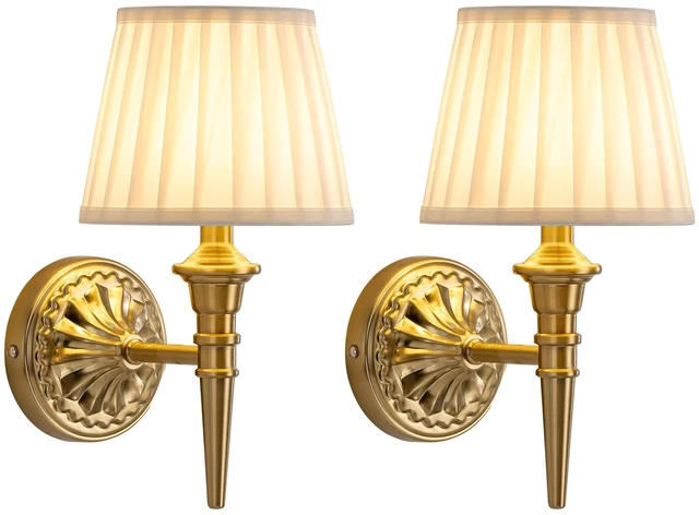 Main image of Cordless Gold Wall Sconces Set of 2, Beige Fabric Lampshde Wall Lamps Small LED Wireless Portable Rechargeable Battery Lighting for Wall Painting, Living Room, Bedroom, Hallway, Gifts, Nightlight
