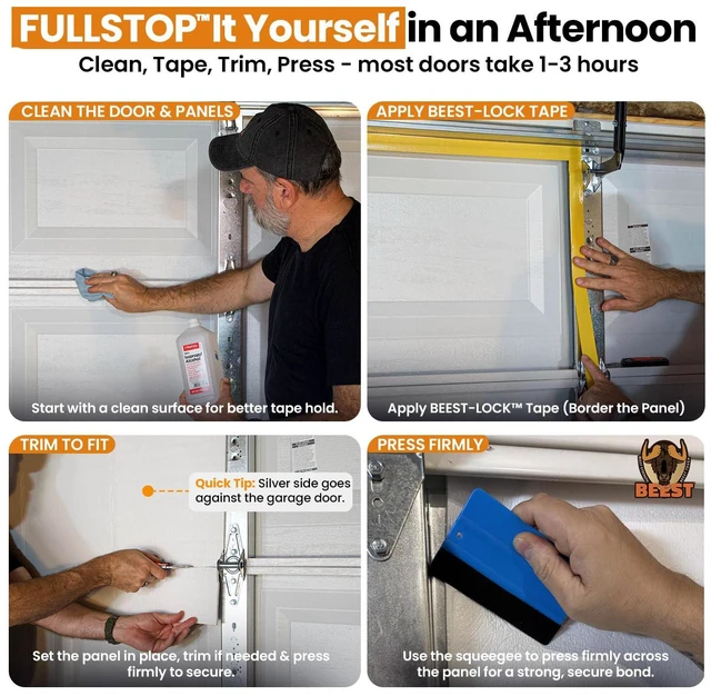 Alt view image 6 of 7 - FULLSTOP Garage Door Insulation Kit - 8x8 & 8x7 ft Single Garage Door Insulation Panels - 8 Pre-Cut 24x48 Foam-Core Panels w/ Tape, Cutter & Squeegee - Improve Garage Comfort Year-Round