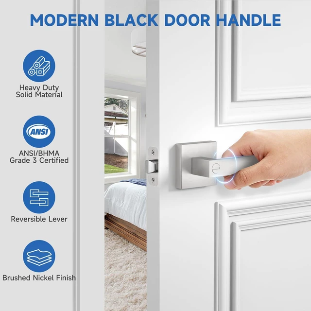 Alt view image 2 of 7 - 6 Pack Brushed Nickel Door Handle, Interior Door Knobs Heavy Duty Zinc Alloy Bedroom Door Locks for Bedroom/Bathroom, Reversible for Left & Right Handed Doors