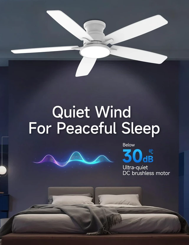 Alt view image 5 of 7 - Flush Mount Ceiling Fan with Light, 52 Inch, Remote Control, 3CCT Dimmable LED, 6-Speed Silent Reversible DC Motor, Low Profile Hugger Ceiling Fan for Indoor/Outdoor 90-264V 50/60Hz Fresh White