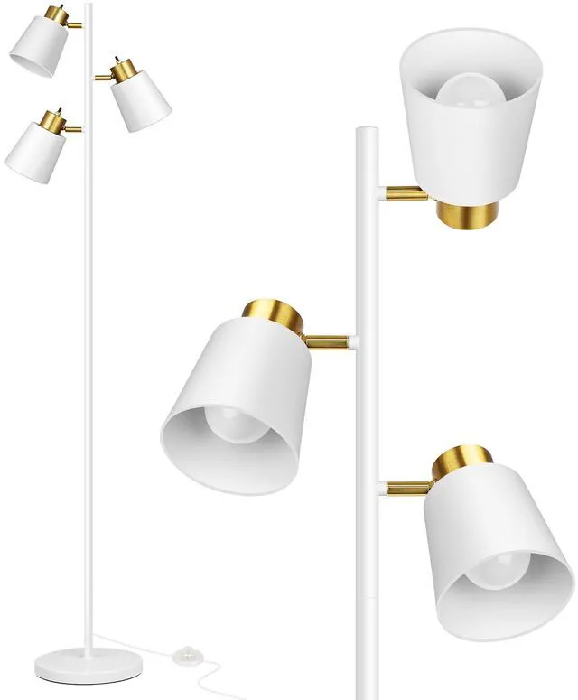 Main image of Tree Floor Lamps for Living Room, 67" Modern Standing Lamp with 3 Lights 3 LED Bulbs Included, 3 Rotatable Light Heads, White Gold, Metal Material, 2700K Stand up Lamps, Tall Lamp for Bedroom Home