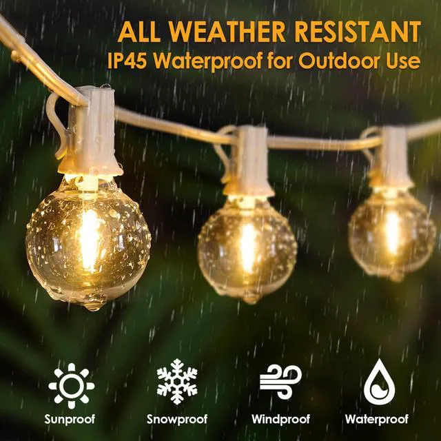 Alt view image 3 of 5 - 150Ft(3x50Ft) Outdoor String Lights, Connectable G40 Globe Patio Lights Connectable with 75+6 LED Plastic Bulbs for Outside Backyard Wedding-White Wire
