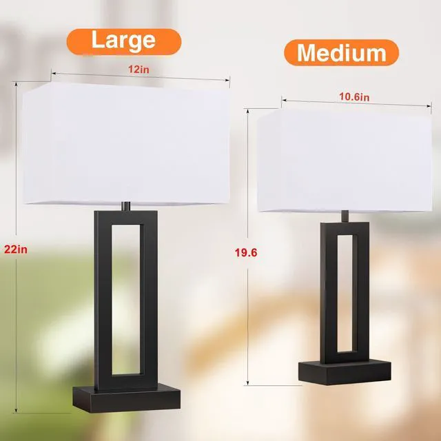 Alt view image 2 of 7 - 22" Tall Living Room Lamps for Night Stands - Touch Bedside Lamp with USB C+A, 3 Way Dimmable Bedroom Lamps for End Tables Set of 2, Modern Night Stand Lamps for Bed Side(White&Black)