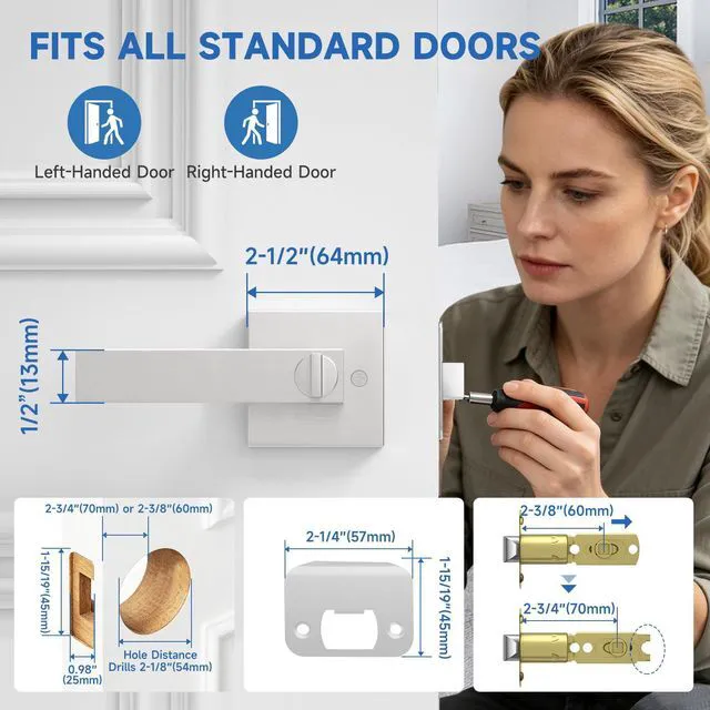 Alt view image 5 of 7 - 6 Pack Brushed Nickel Door Handle, Interior Door Knobs Heavy Duty Zinc Alloy Bedroom Door Locks for Bedroom/Bathroom, Reversible for Left & Right Handed Doors