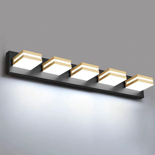 Main image of Bathroom Lights Fixtures Over Mirror, 360°Rotate Modern LED Vanity Lights for Bathroom, 40W Dimmable & High CRI Acrylic Wall Lighting, No Assembly Required (Black Gold, 5-Light, 30 Inch)
