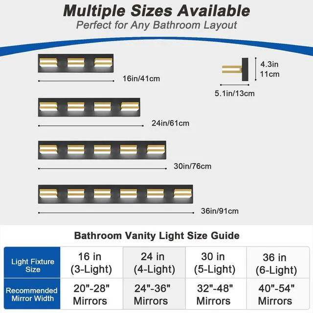Alt view image 5 of 7 - Bathroom Lights Fixtures Over Mirror, 360°Rotate Modern LED Vanity Lights for Bathroom, 40W Dimmable & High CRI Acrylic Wall Lighting, No Assembly Required (Black Gold, 5-Light, 30 Inch)