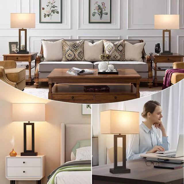 Alt view image 6 of 7 - 22" Tall Living Room Lamps for Night Stands - Touch Bedside Lamp with USB C+A, 3 Way Dimmable Bedroom Lamps for End Tables Set of 2, Modern Night Stand Lamps for Bed Side(White&Black)