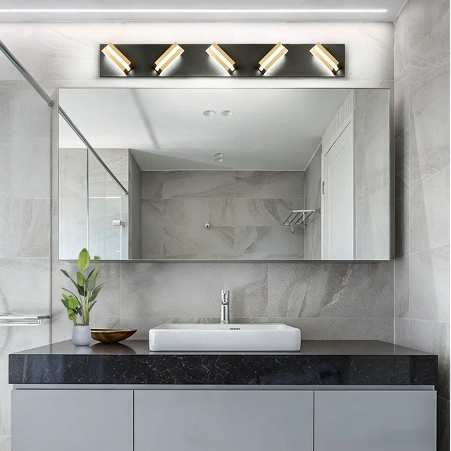 Alt view image 6 of 7 - Bathroom Lights Fixtures Over Mirror, 360°Rotate Modern LED Vanity Lights for Bathroom, 40W Dimmable & High CRI Acrylic Wall Lighting, No Assembly Required (Black Gold, 5-Light, 30 Inch)