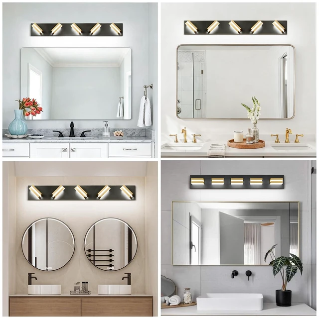 Alt view image 7 of 7 - Bathroom Lights Fixtures Over Mirror, 360°Rotate Modern LED Vanity Lights for Bathroom, 40W Dimmable & High CRI Acrylic Wall Lighting, No Assembly Required (Black Gold, 5-Light, 30 Inch)