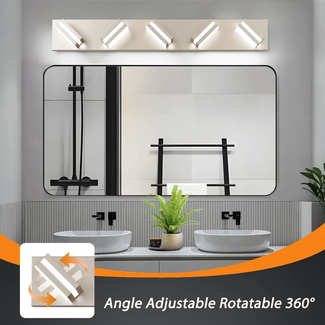 Alt view image 2 of 7 - Bathroom Lights Fixtures Over Mirror, 360°Rotate Modern LED Vanity Lights for Bathroom, 40W Dimmable & High CRI Acrylic Wall Lighting, No Assembly Required (Brushed Nickel, 5-Light, 30 Inch)