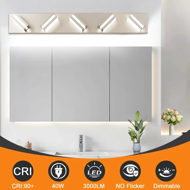 Alt view image 3 of 7 - Bathroom Lights Fixtures Over Mirror, 360°Rotate Modern LED Vanity Lights for Bathroom, 40W Dimmable & High CRI Acrylic Wall Lighting, No Assembly Required (Brushed Nickel, 5-Light, 30 Inch)