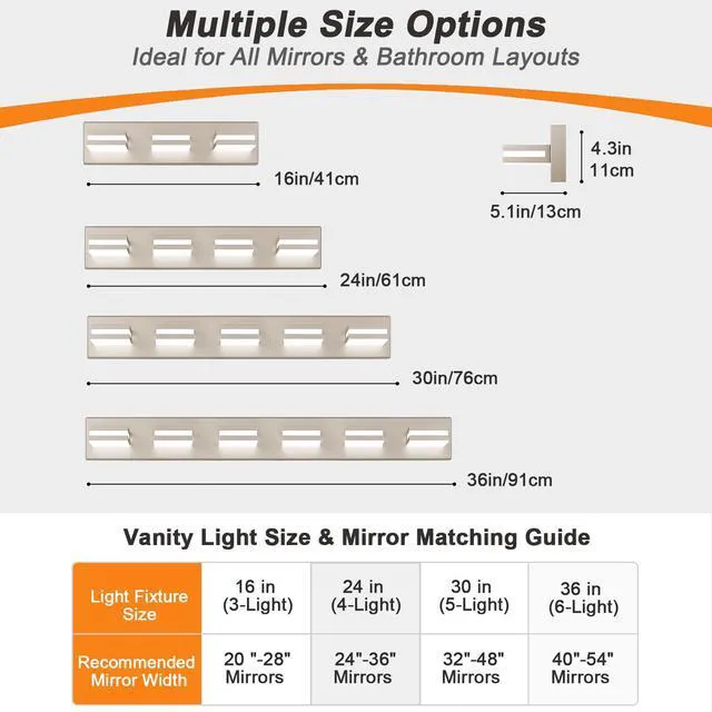 Alt view image 5 of 7 - Bathroom Lights Fixtures Over Mirror, 360°Rotate Modern LED Vanity Lights for Bathroom, 40W Dimmable & High CRI Acrylic Wall Lighting, No Assembly Required (Brushed Nickel, 5-Light, 30 Inch)